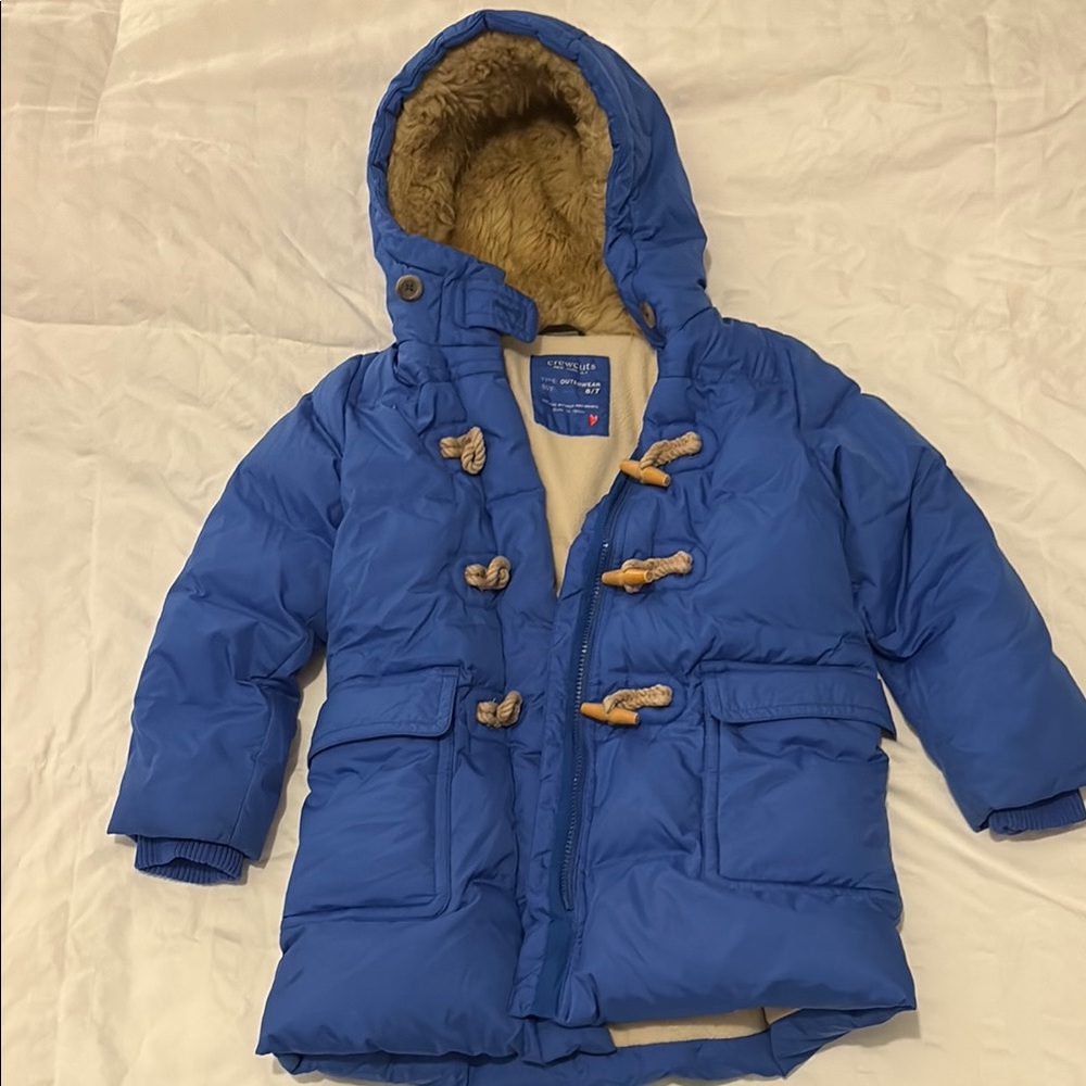 Blue Kids Winter Coat with Faux Fur Hood